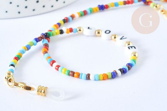 CHAINE DE LUNETTE PERLES ARC EN CIEL§ LOVE